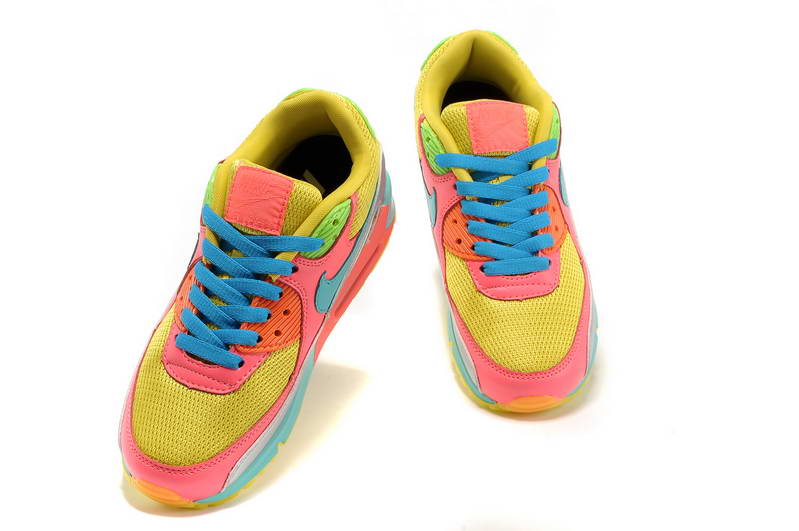 Nike Air Max 90 Chaussures Femmes arc bleu rose jaune (3)
